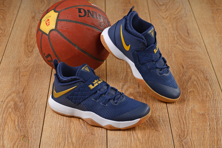 Men Nike LeBron Ambassador 10 Blue Gold Shoes - Click Image to Close